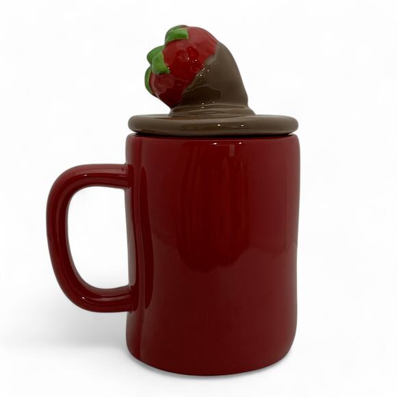 RAE DUNN "I LOVE YOU BERRY MUCH" Lidded Mug Chocolate Strawberry Valentines Day - Picture 3 of 9